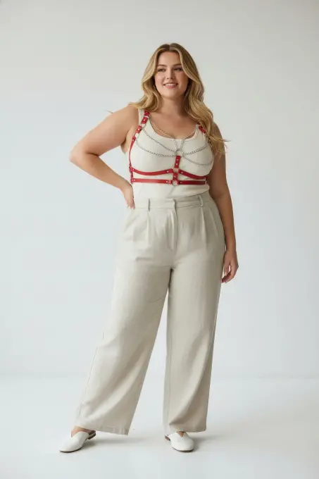 Büyük Beden Kırmızı Kadın Kemer Zincir Detaylı Deri Vücut Aksesuarı - APFT808 - 2