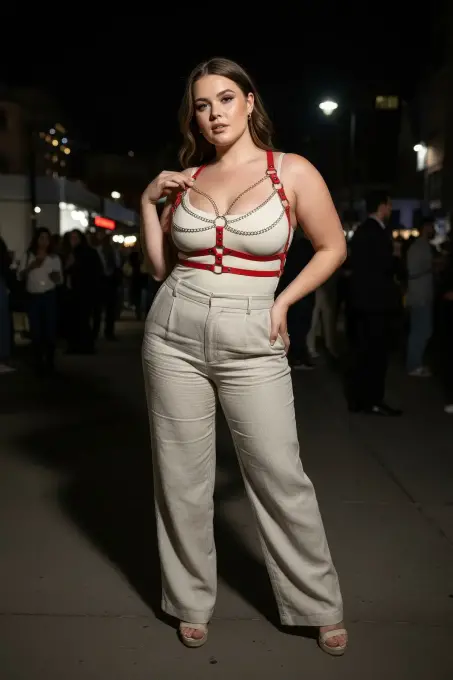 Büyük Beden Kırmızı Kadın Kemer Zincir Detaylı Deri Vücut Aksesuarı - APFT808 - 4