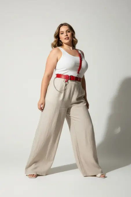 Büyük Beden Kırmızı Kadın Kemer Zincir Detaylı Harness Vücut Aksesuarı - APFT620 - 2