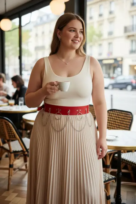 Büyük Beden Kırmızı Kadın Kemer Zincir Detaylı Kalın Bel Aksesuarı - APFT639 - 1