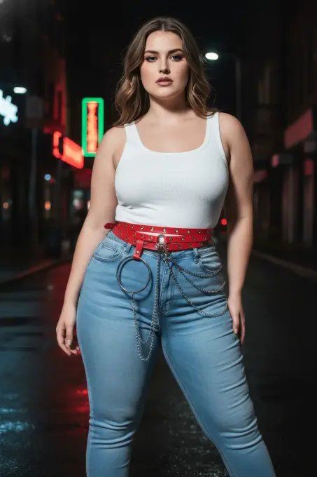 Büyük Beden Kırmızı Kadın Kemer Zincir ve Halka Detaylı Deri Görünümlü - APFT731 - 4