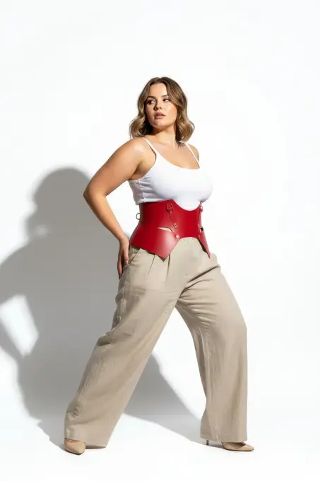 Büyük Beden Kırmızı Kadın Korse Kemer Bel Şekillendirici Geniş Tasarım - APFT619 - 4