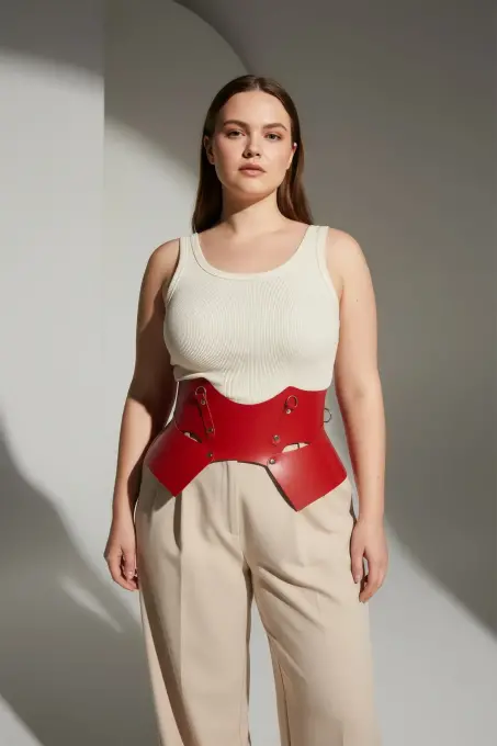 Büyük Beden Kırmızı Kadın Korse Kemer Bel Şekillendirici Geniş Tasarım - APFT619 - 5