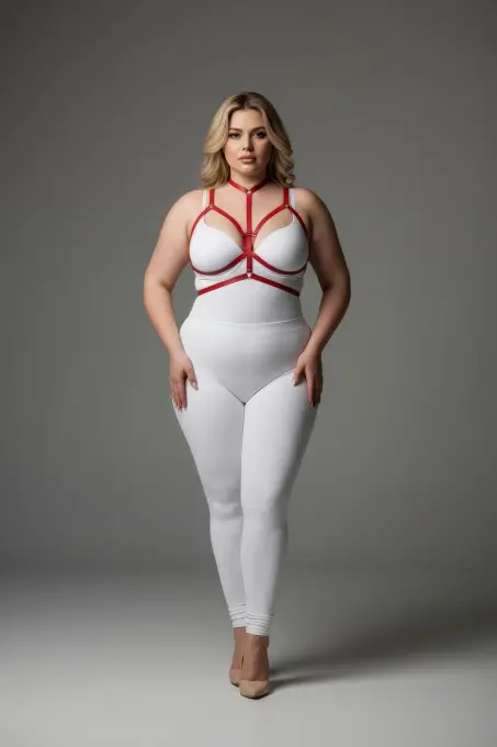 Büyük Beden Kırmızı Kadın Lastik Harness Takım Ayarlanabilir Şık Vücut Aksesuarı - APFT143 - 2