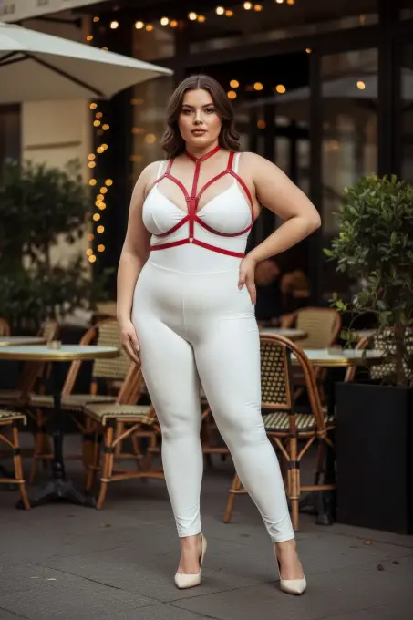 Büyük Beden Kırmızı Kadın Lastik Harness Takım Ayarlanabilir Şık Vücut Aksesuarı - APFT143 - 3