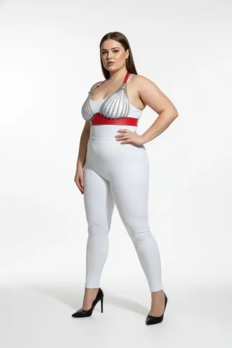 Büyük Beden Kırmızı Kadın Zincir Detaylı Deri Harness Takım - APFT964 - Angels Passion (1)