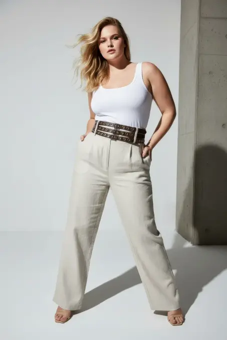 Büyük Beden Koyu Kahve Kadın Geniş Kemer Üç Sıra Metal Halkalı - APFT641 - 4