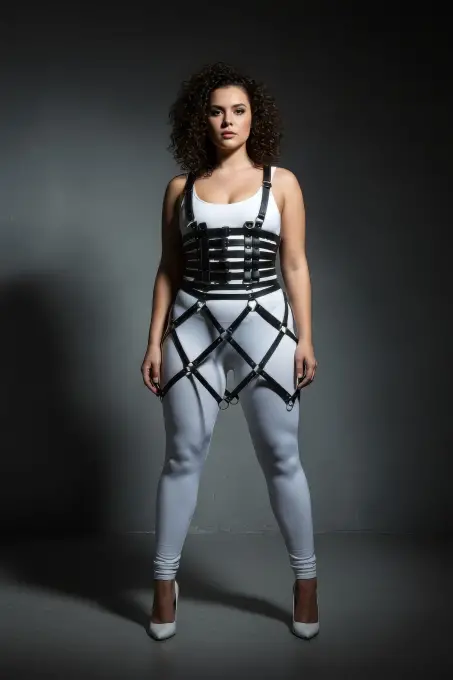 Büyük Beden Siyah Deri Etek Harness Halka Detaylı Fantazi Vücut Aksesuarı - APFT785 - 4