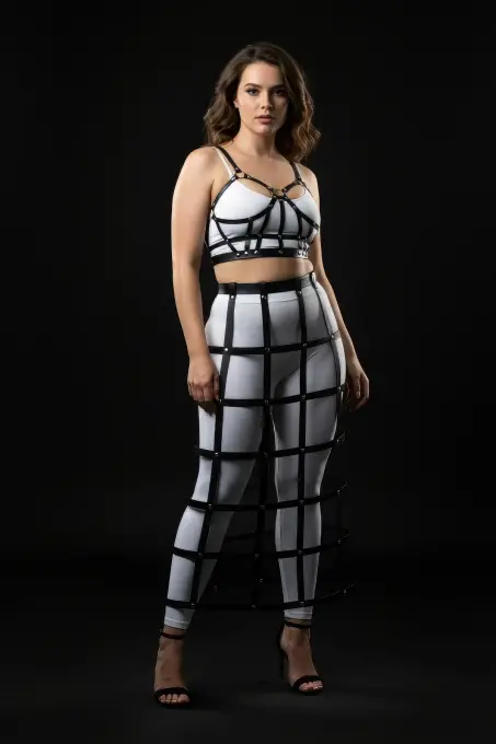 Büyük Beden Siyah Deri Etek Kafes Detaylı Uzun Aksesuar - APFT1013 - 3