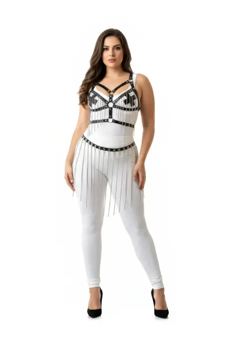 Büyük Beden Siyah Deri Etek Zincir Detaylı Kombin Aksesuarı - APFT496 - 2