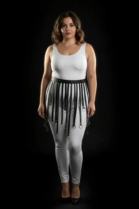 Büyük Beden Siyah Deri Harness Etek Metal Halkalı Fantazi Kombin - APFT579 - 3