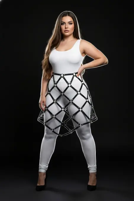 Büyük Beden Siyah Deri Kafes Tasarımlı Harness Etek - APFT982 - 3