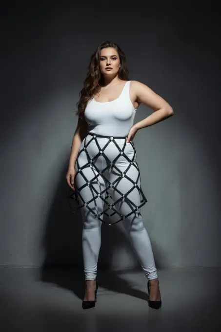 Büyük Beden Siyah Deri Kafes Tasarımlı Harness Etek - APFT982 - 4
