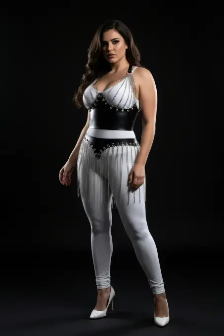 Büyük Beden Siyah Etek Deri Görünümlü Zincir Saçak Detaylı - APFT994 - 3