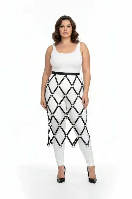 Büyük Beden Siyah Etek Deri Halka Detaylı - APFT410 - 1