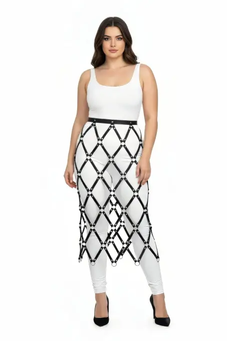 Büyük Beden Siyah Etek Deri Halka Detaylı - APFT410 - 2