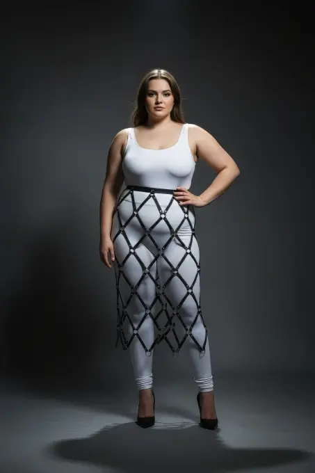 Büyük Beden Siyah Etek Deri Halka Detaylı - APFT410 - 4