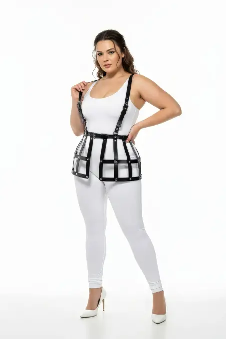Büyük Beden Siyah Etek Deri Harness Kafes Detaylı - APFT983 - Angels Passion (1)