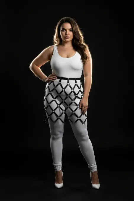 Büyük Beden Siyah Etek Fantazi Deri Görünümlü Metal Halka Detaylı Harness - APFT694 - 3