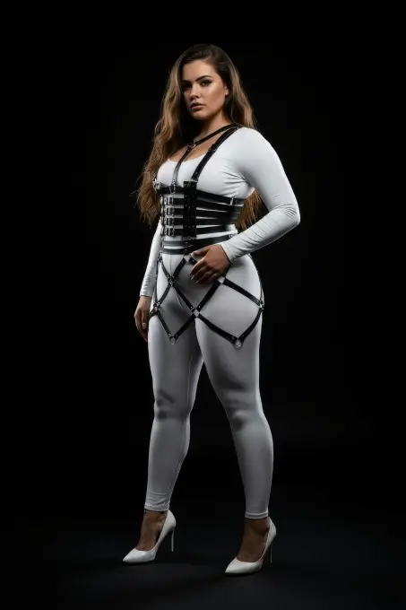 Büyük Beden Siyah Etek Kafes Detaylı Deri Harness Aksesuar - APFT785 - 3