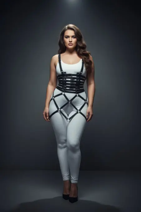 Büyük Beden Siyah Etek Kafes Detaylı Deri Harness Aksesuar - APFT785 - 4