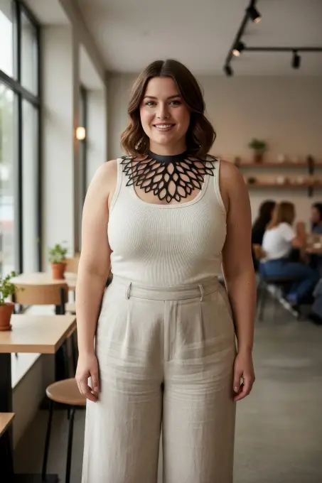 Büyük Beden Siyah Kadın Choker Lazer Kesim Estetik Kombin Tamamlayıcı - APFT1407 - 1