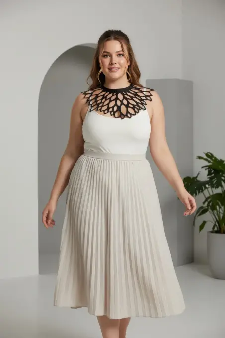 Büyük Beden Siyah Kadın Choker Lazer Kesim Estetik Kombin Tamamlayıcı - APFT1407 - 2