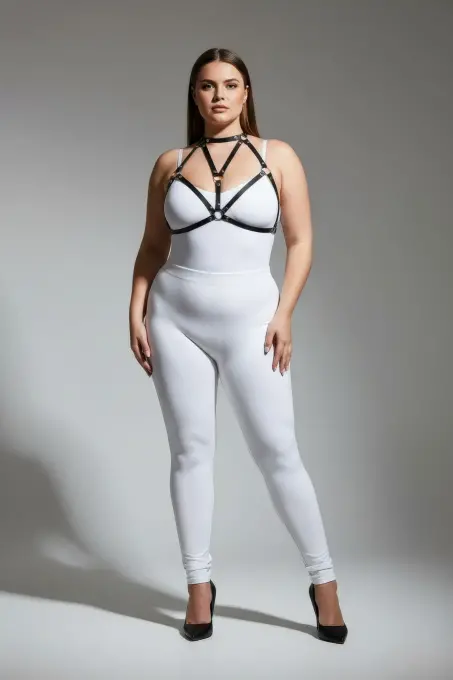 Büyük Beden Siyah Kadın Deri Göğüs Harness Fantazi Aksesuarı - APFT244 - 1