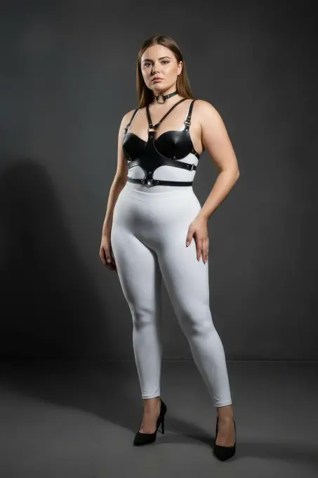 Büyük Beden Siyah Kadın Deri Göğüs Harness Takım Choker Detaylı Fantezi Aksesuar - APFT1296 - 4