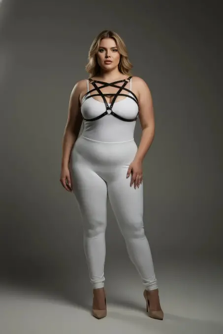 Büyük Beden Siyah Kadın Deri Göğüs Harness Takımı Şık Vücut Aksesuarı - APFT167 - 1