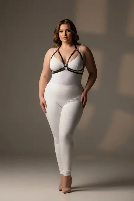 Büyük Beden Siyah Kadın Deri Harness Halka Detaylı Şık Kombin Aksesuarı - APFT200 - 1