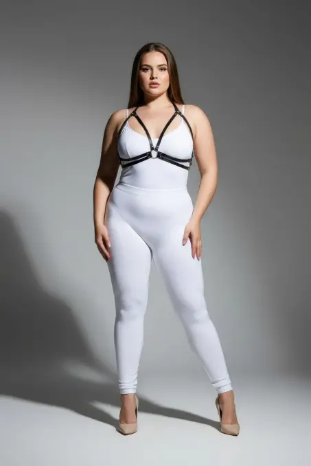 Büyük Beden Siyah Kadın Deri Harness Halka Detaylı Şık Kombin Aksesuarı - APFT200 - 2