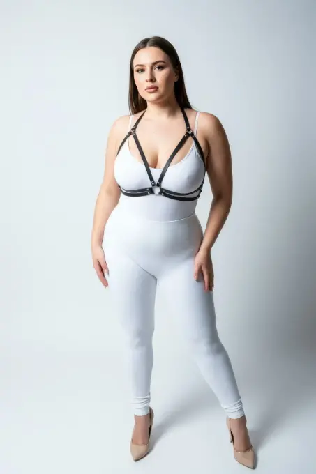 Büyük Beden Siyah Kadın Deri Harness Halka Detaylı Şık Kombin Aksesuarı - APFT200 - 3