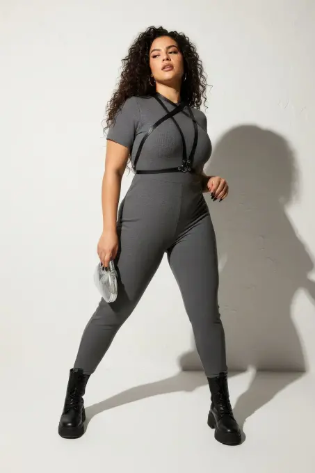 Büyük Beden Siyah Kadın Deri Harness Kemer, Elbise Üzeri Şık Vücut Aksesuarı - APFT15 - 4