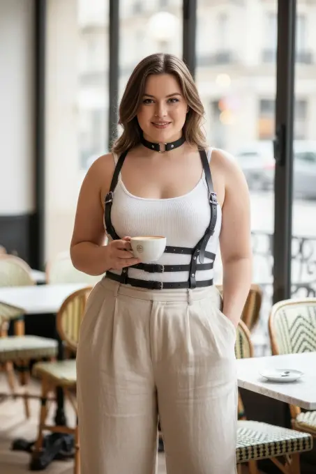 Büyük Beden Siyah Kadın Deri Harness Korse Kemer Tarzı Vücut Aksesuarı - APFT615 - 1