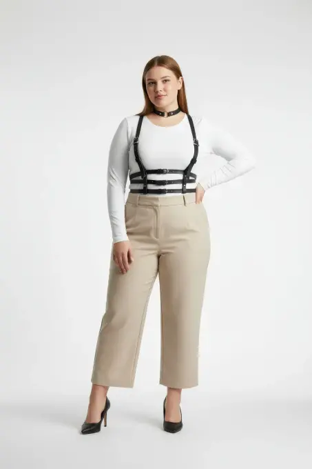 Büyük Beden Siyah Kadın Deri Harness Korse Kemer Tarzı Vücut Aksesuarı - APFT615 - 2