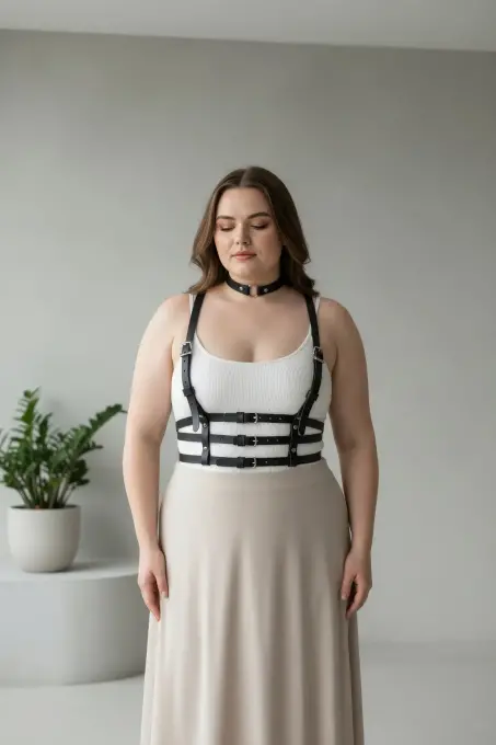 Büyük Beden Siyah Kadın Deri Harness Korse Kemer Tarzı Vücut Aksesuarı - APFT615 - 3