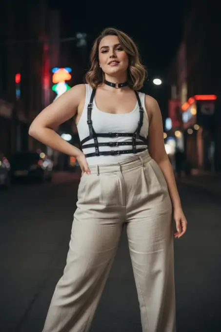 Büyük Beden Siyah Kadın Deri Harness Korse Kemer Tarzı Vücut Aksesuarı - APFT615 - 4