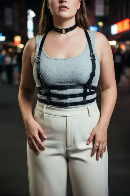 Büyük Beden Siyah Kadın Deri Harness Korse Kemer Tarzı Vücut Aksesuarı - APFT615 - 5