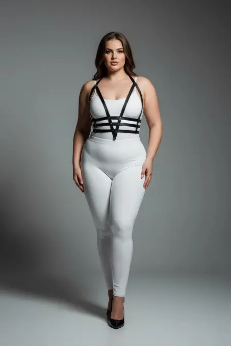 Büyük Beden Siyah Kadın Deri Harness Takım Ayarlanabilir Estetik Tasarım - APFT237 - 1