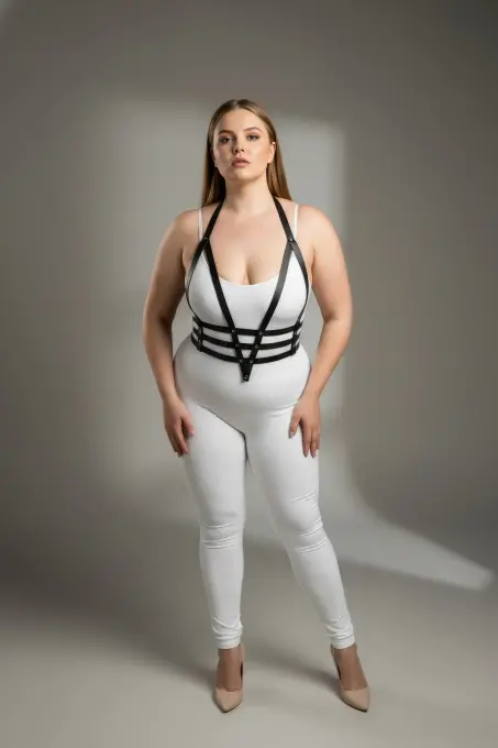 Büyük Beden Siyah Kadın Deri Harness Takım Ayarlanabilir Estetik Tasarım - APFT237 - 2