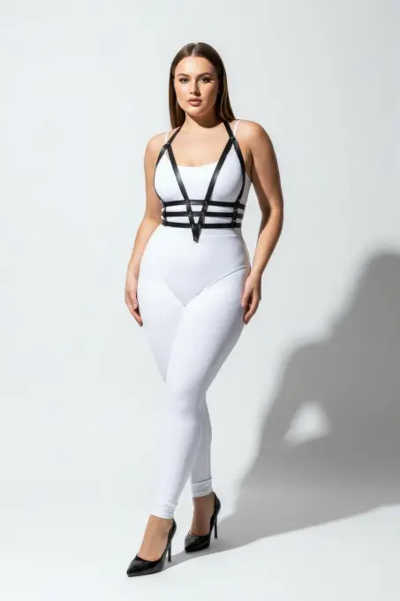 Büyük Beden Siyah Kadın Deri Harness Takım Ayarlanabilir Estetik Tasarım - APFT237 - 3