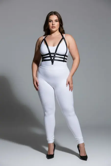 Büyük Beden Siyah Kadın Deri Harness Takım Ayarlanabilir Estetik Tasarım - APFT237 - 4