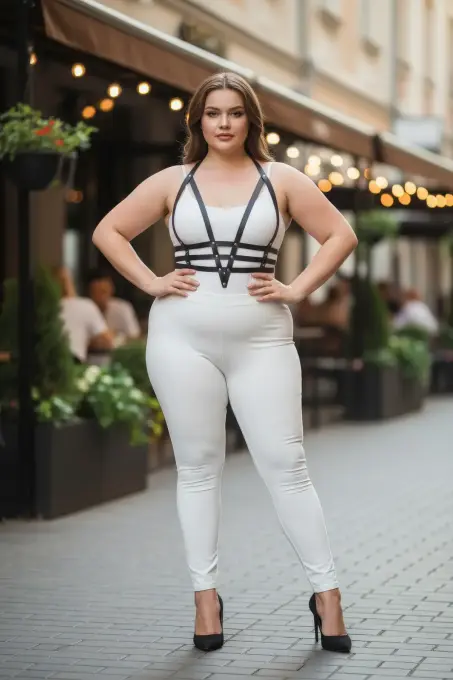 Büyük Beden Siyah Kadın Deri Harness Takım Ayarlanabilir Estetik Tasarım - APFT237 - 5