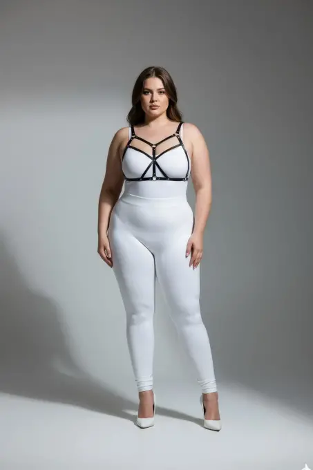 Büyük Beden Siyah Kadın Deri Harness Takım Fantezi Giyim Halka Detaylı - APFT265 - 1