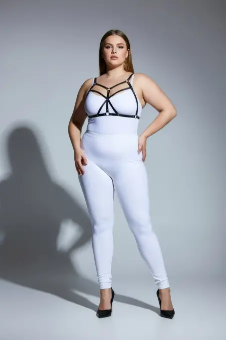 Büyük Beden Siyah Kadın Deri Harness Takım Fantezi Giyim Halka Detaylı - APFT265 - 3