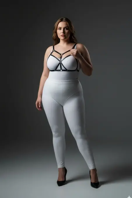 Büyük Beden Siyah Kadın Deri Harness Takım Fantezi Giyim Halka Detaylı - APFT265 - 4