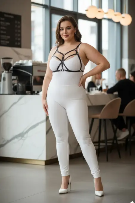 Büyük Beden Siyah Kadın Deri Harness Takım Fantezi Giyim Halka Detaylı - APFT265 - 5