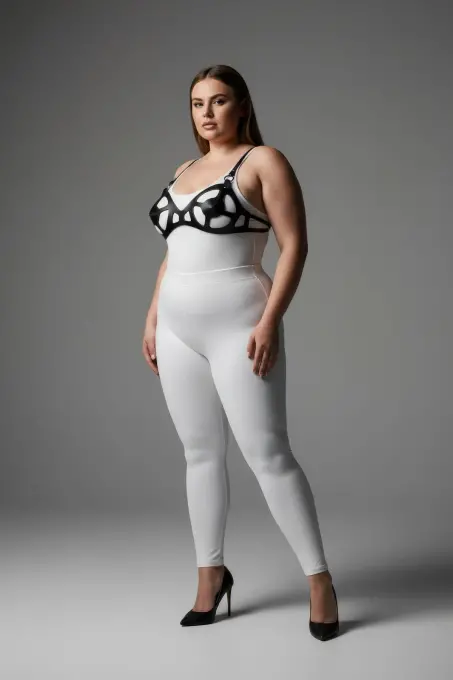 Büyük Beden Siyah Kadın Deri Harness Takım Fantezi Giyim Vücut Aksesuarı - APFT1155 - 1