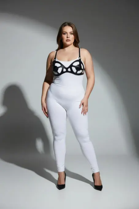 Büyük Beden Siyah Kadın Deri Harness Takım Fantezi Giyim Vücut Aksesuarı - APFT1155 - 3